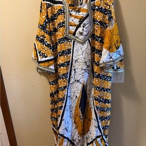 Vibrant Yellow and Black Patterned Kaftan